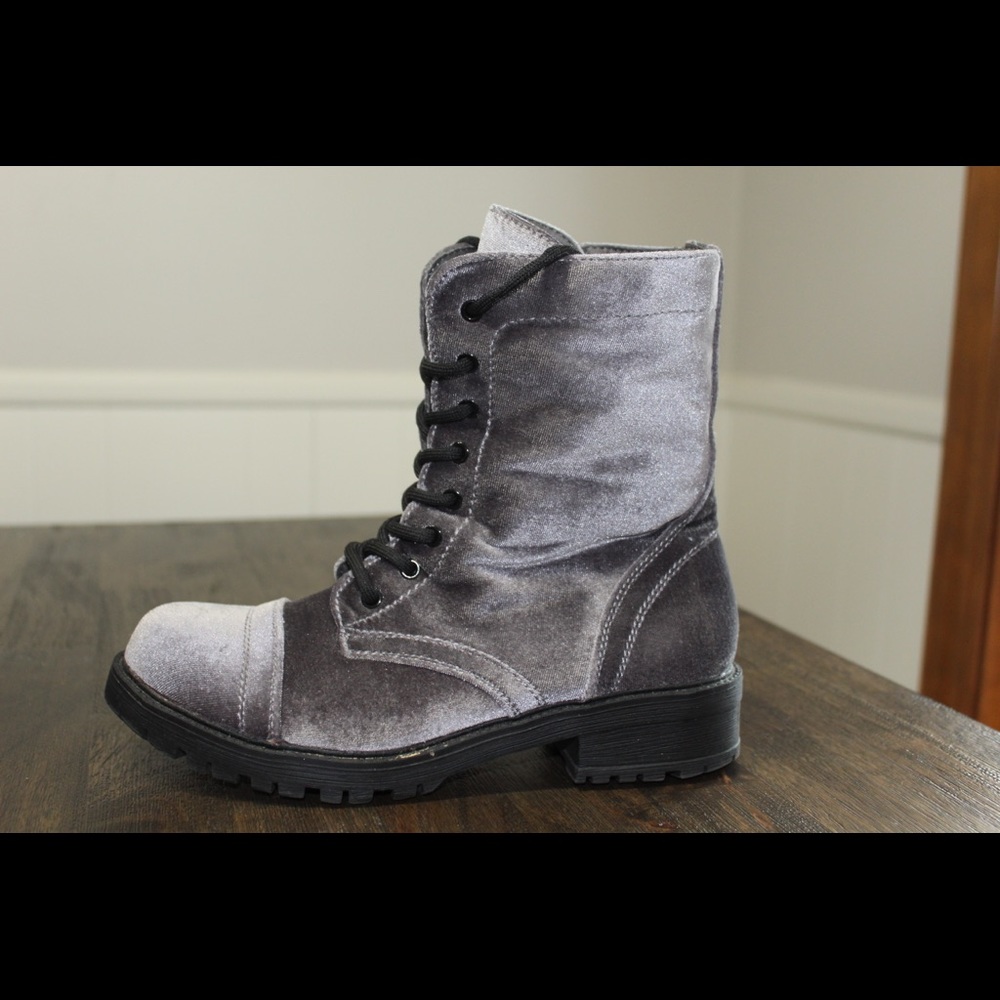 Madden Girl Velvet Grey Combat Boots